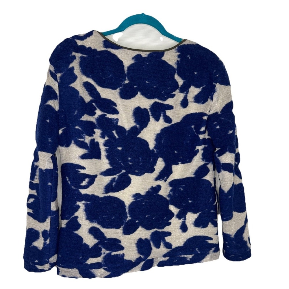 Blue Rose Sweater Sz 6 Navy & Cream Large Gold Floral PTP 19" Pockets Y2K
